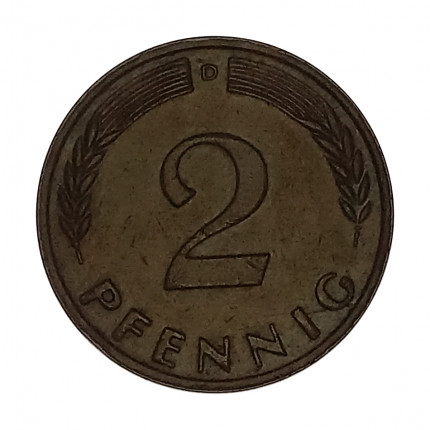 Km#106 2 Pfenning 1961 D - Munique MBC Alemanha República Federativa Europa