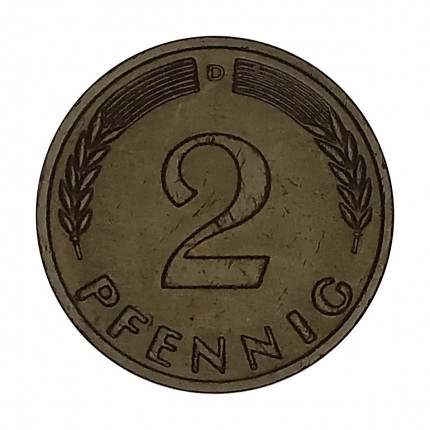 Km#106 2 Pfenning 1966 D - Munique MBC Alemanha República Federativa Europa