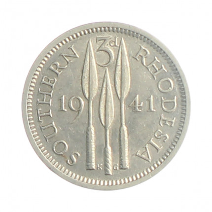 Moeda KM#16 3 Pence 1941 MBC Rodésia do Sul África Prata 0.925 Ø16mm 1,41gr.