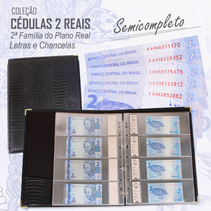 Coleção de Cédulas 2 Reais 2ª Família por Chancela Semicompleto (24 de 65) Alto Estado de Conservação