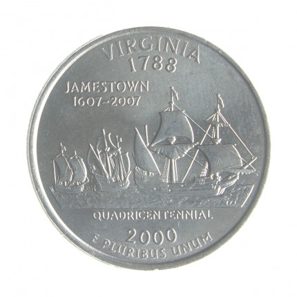 Moeda KM#309 Quarter Dollar Estado Virginia 2000 P FC USA América Cupro-Níquel Ø24,26mm 5,67gr.