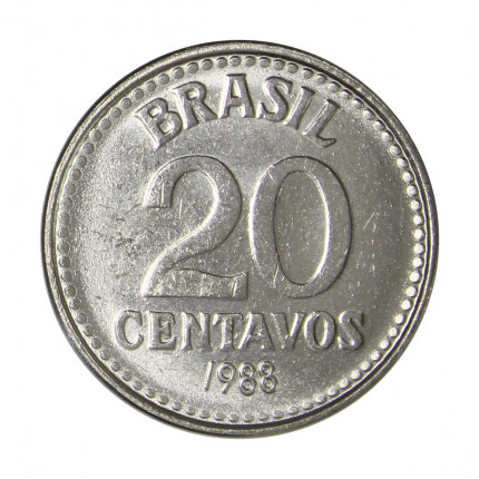 Moeda V-391 20 Centavos 1988 SOB/FC Data Difícil Aço Inoxidável Ø19mm 2,5gr.