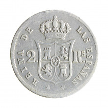 Moeda KM#599.1 2 Reales 1852 MBC Espanha Europa Isabel II Prata Ø18mm 2,6gr