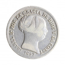 Moeda KM#599.1 2 Reales 1852 MBC Espanha Europa Isabel II Prata Ø18mm 2,6gr