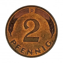 Km#106a 2 Pfenning 1990 D - Munique MBC+ Alemanha República Federativa Europa