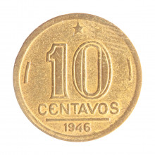 Moeda V-182 10 Centavos 1946 MBC C/Sinais de Limpeza S/Sigla Bronze Alumínio Ø17mm 3gr.