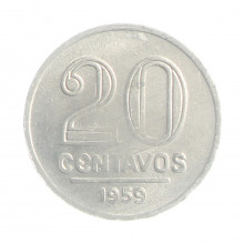 Moeda v-266 20 Centavos 1959 SOB C/ Leve Mancha Alumínio Ø19mm 1,4gr.