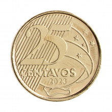Moeda V-543 25 Centavos 2023 FC  Aço Revestido de Bronze Ø25mm 7,5gr.