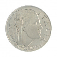 Km#75b 20 Centésimos 1940 (XVIII) R (Roma) MBC Itália Europa Aço Inoxidável 21.7(mm) 4(gr)