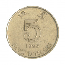 Km#65 5 Dollars 1993 MBC Hong Kong Ásia Cupro-Níquel 27(mm) 13.4(gr)