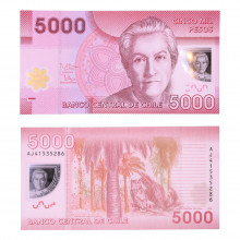 Cédula P#163e 5000 Pesos 2014 Polímero Chile América FE