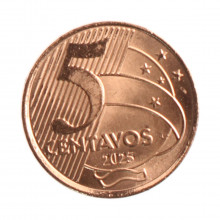 Moeda 5 Centavos 2025 FC  Aço Revestido de Cobre Ø22mm 4,1gr.