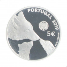Estojo Moeda KM#901a 5 Euro 2019 Proof Portugal Europa Lobo-Ibérico Prata 925 Ø30mm 14gr.
