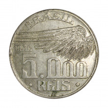 Moeda P-721 5000 Réis 1936 MBC+ Santos Dumont Prata 0.600 Ø27,5mm 10gr.