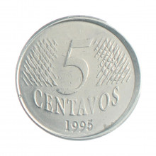 Moeda V-443 5 Centavos 1995 MBC Cunho Deslocado Aço Inoxidável Ø21mm 3,3gr.*