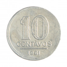 Moeda V-262 10 Centavos 1961 BC Data Difícil C/ Sinais de Limpeza Alumínio Ø17mm 1gr.