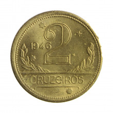 Moeda V-242 2 Cruzeiros 1946  SOB/FC Bronze Alumínio  Ø25mm 8gr.