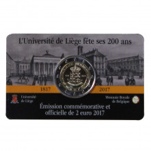 Blister Moeda KM#370 2 Euros 2017  FC Bélgica Europa  200 anos da Universidade de Liège Bimetálico  Ø25,75mm 8,5gr.