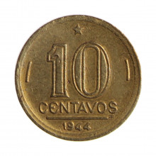 Moeda V-180B 10 Centavos 1944 MBC C/Sinais de Limpeza S/Sigla Bronze Alumínio Ø17mm 3gr.*