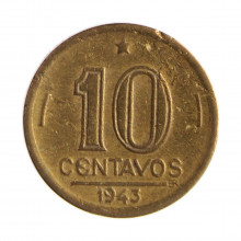 Moeda V-179 10 Centavos 1943 MBC C/Sinais de Limpeza Bronze Alumínio Ø17mm 3gr.
