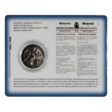 Blister Moeda KM#159 2 Euros 2019  FC Luxemburgo Europa  Centenário do direito de voto universal Bimetálico  Ø25,75mm 8,
