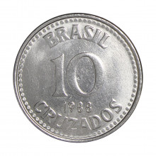 Moeda V-402 10 Cruzados 1988  SOB/FC   Aço Inoxidável  Ø27mm 6,1gr.