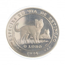 Estojo Moeda KM#676a 1000 Escudos 1994 FC Portugal Europa Vida Selvagem Ameaçada de Extinção - O Lobo PROOF Prata 0.925