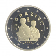 Estojo Moeda KM#451 2 Euros 2021 FC Itália Europa Profissões da saúde - Covid19 PROOF Bimetálico Ø25,75mm 8,5gr.