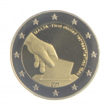 Estojo Moeda KM#144 2 Euros 2011 FC Malta Europa Primeiros deputados eleitos em 1849 PROOF Bimetálico Ø25,75mm 8,5gr.