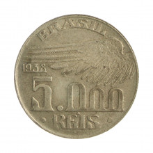 Moeda P-723 5000 Réis 1938 MBC+ Santos Dumont Prata 0.600 Ø27,5mm 10gr.
