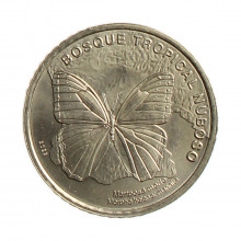 Moeda KM#249 50 Colones 2023 FC Costa Rica América Morfo Azul de Menelau Latão R. Níquel Ø24,5mm 5,54gr.