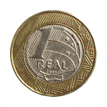 Moeda V-572 1 Real 1999 MBC Data Difícil C/ Sinais de Limpeza Bimetálico Ø27mm 7,8gr.*