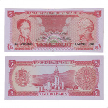 Cédula P#70b 5 Bolivars 1989  Venezuela América FE