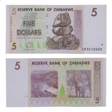Cédula P#66 5 Dollars 2007  Zimbabwe África FE