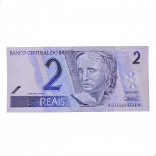 Cédula C-255 2 Reais 2001 MBC+ - Pedro S. Malan / Armínio Fraga Neto (2ª chancela)