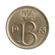 Moeda KM#153.1 25 Centimes 1968 MBC+ Bélgica Europa  Cobre-níquel Ø16mm 1,8gr.