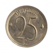Moeda KM#153.1 25 Centimes 1967 SOB Bélgica Europa  Cobre-níquel Ø16mm 1,8gr.