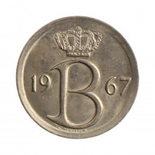 Moeda KM#153.1 25 Centimes 1967 SOB Bélgica Europa  Cobre-níquel Ø16mm 1,8gr.