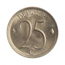 Moeda KM#153.1 25 Centimes 1965 SOB Bélgica Europa  Cobre-níquel Ø16mm 1,8gr.