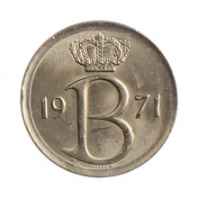 Moeda KM#153.1 25 Centimes 1971 MBC/SOB Bélgica Europa  Cobre-níquel Ø16mm 1,8gr.