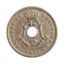 Moeda KM#46 5 Centimes 1902 MBC+ Bélgica Europa  Cobre-níquel Ø19mm 2,5gr.