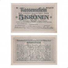 Cédula Notgeld 5 Korona 1918 Viena Austria Europa SOB/FE