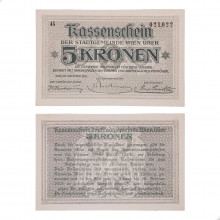 Cédula Notgeld 5 Korona 1918 Viena Austria Europa FE