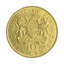 Moeda KM#11 10 Cents 1978 MBC Quênia África Latão R Níquel Ø30,8mm 9,45gr.