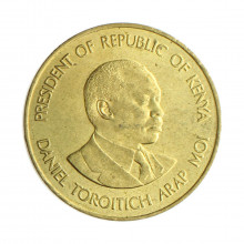 Moeda KM#18 10 Cents 1984 MBC Quênia África Latão R Níquel Ø30,8mm 9,4gr.