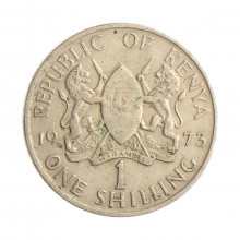 Moeda KM#14 1 Shilling 1973 MBC Quênia África Cupro Níquel Ø27,8mm 8gr.