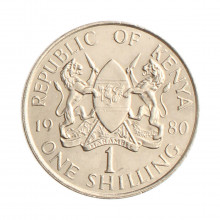 Moeda KM#20 1 Shilling 1980 SOB Quênia África Cupro Níquel Ø27,8mm 7,9gr.