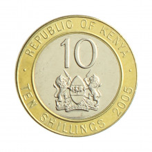 Moeda KM#35.1 10 Shillings 2005 SOB/FC Quênia África Bimetálico Ø23mm 5gr.