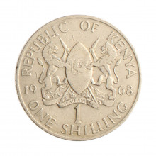 Moeda KM#5 1 Shilling 1968 MBC Quênia África Cupro Níquel Ø27,8mm 7,9gr.