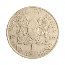 Moeda KM#14 1 Shilling 1969 MBC Quênia África Cupro Níquel Ø27,8mm 8gr.